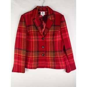 VTG Renfrew Blazer Womens 10 Red Plaid 100% Wool Single Breasted Business